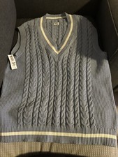 Aritzia Sunday Best Cable Knit Winston V Neck Sweater Vest Relaxed Fit Blue L