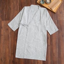 Men Kimono Pajamas Bathrobe Gauze Cotton Sleepwear Japanese Geometry Print