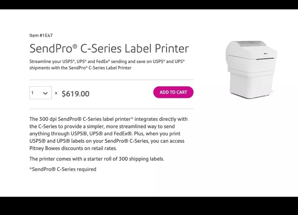 New Pitney Bowes 1E47 Thermal shipping Label Printer PB-SP100 MSRP $609 - Image 3 of 3