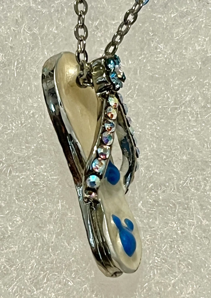 Disney Mickey Chanclas Sandalia Esmalte Colgante AB Estrás en Cadena Plata 17" Foto 3 de 4