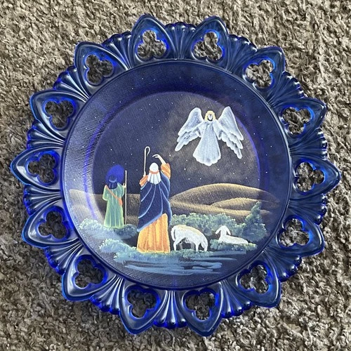 Birth of a Savior Plate Cobalt Blue by Fenton #1358/2500 S. Stephens VTG 1999