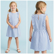 J. Crew Crewcuts Blue and White Seersucker Dress Girls Size 8 Preppy Ruffles