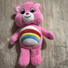 Care Bears Cheer Bear Plush Pink Rainbow Tummy Soft Stuffed Animal Toy 9"
