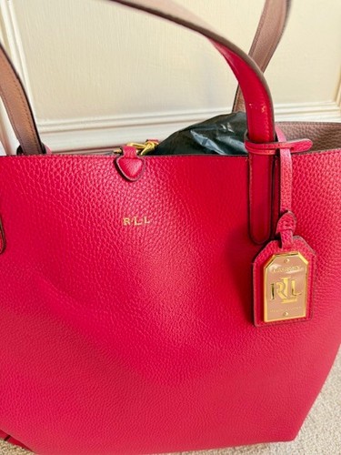 Gorgeous RALPH LAUREN Reversible Raspberry/Pink Pebbled Faux Leather Women Tote - Foto 3 di 11