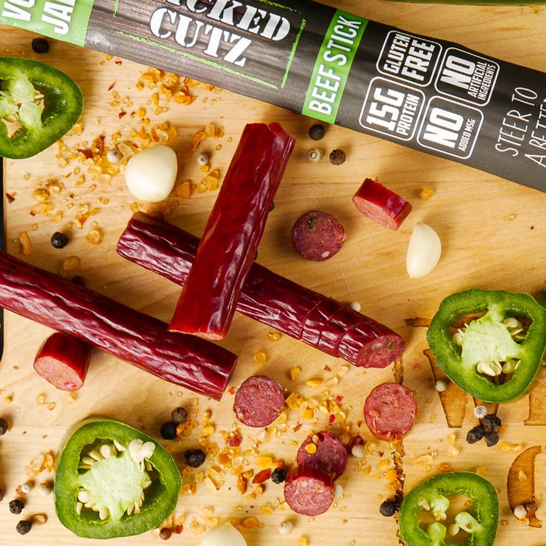 Wicked Cutz Beef Sticks Variety Pack, 4 Flavors & 15g Protein Per Meat Stick