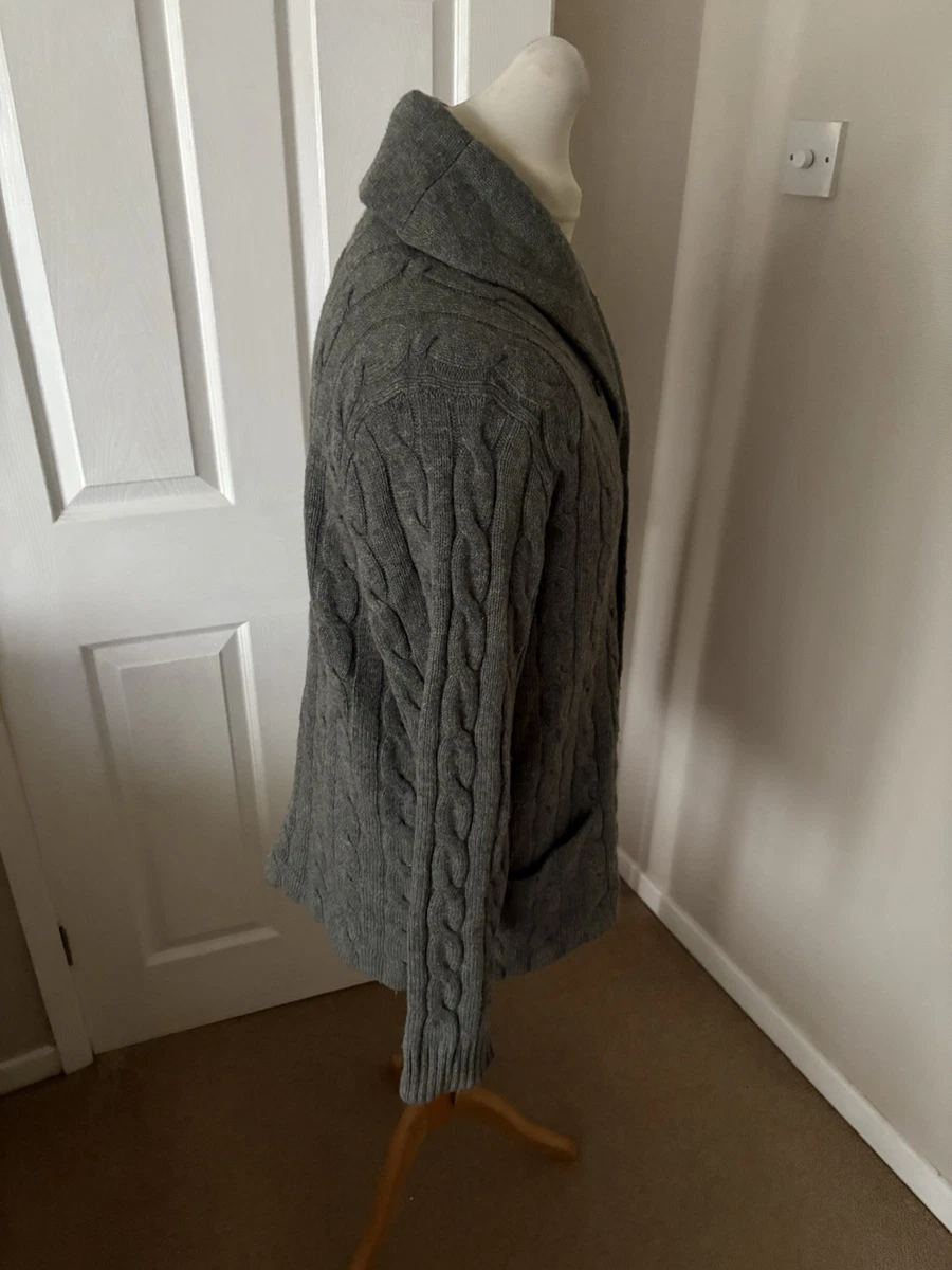Cárdigan Polo Ralph Lauren Gris Para Hombre Lana de Cordero Tejido con Cable Cuello Chal Talla XL