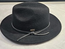 Bruno Capelo Tarik Collection Black Australian Wool Wide Brim Fedora Hat Small