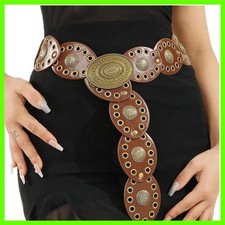 Women Wide-Disc Western-Belts Vintage-Cowgirl Concho-Waist Belt Chunky Countr...