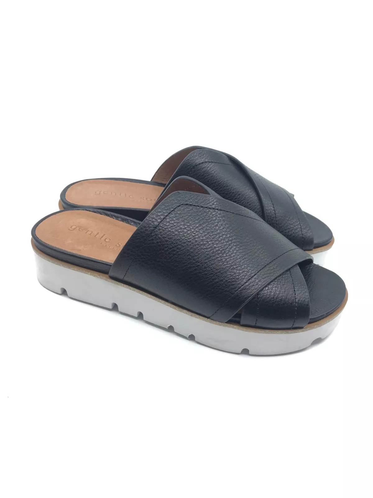 GENTLE SOULS KENNETH COLE Womens Black Cross Lavern Slide Sandals Shoes 95 14590₽