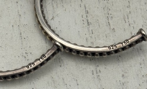 LAGOS 18k Yellow Gold & Sterling Silver Caviar Hoop Earrings 9.3G / 1.3in - Picture 8 of 9