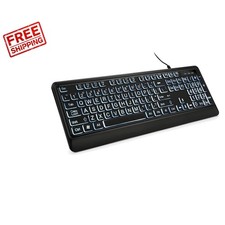 Large Print Ergonomic Keyboard with Adjustable Backlight, Ideal for All Users