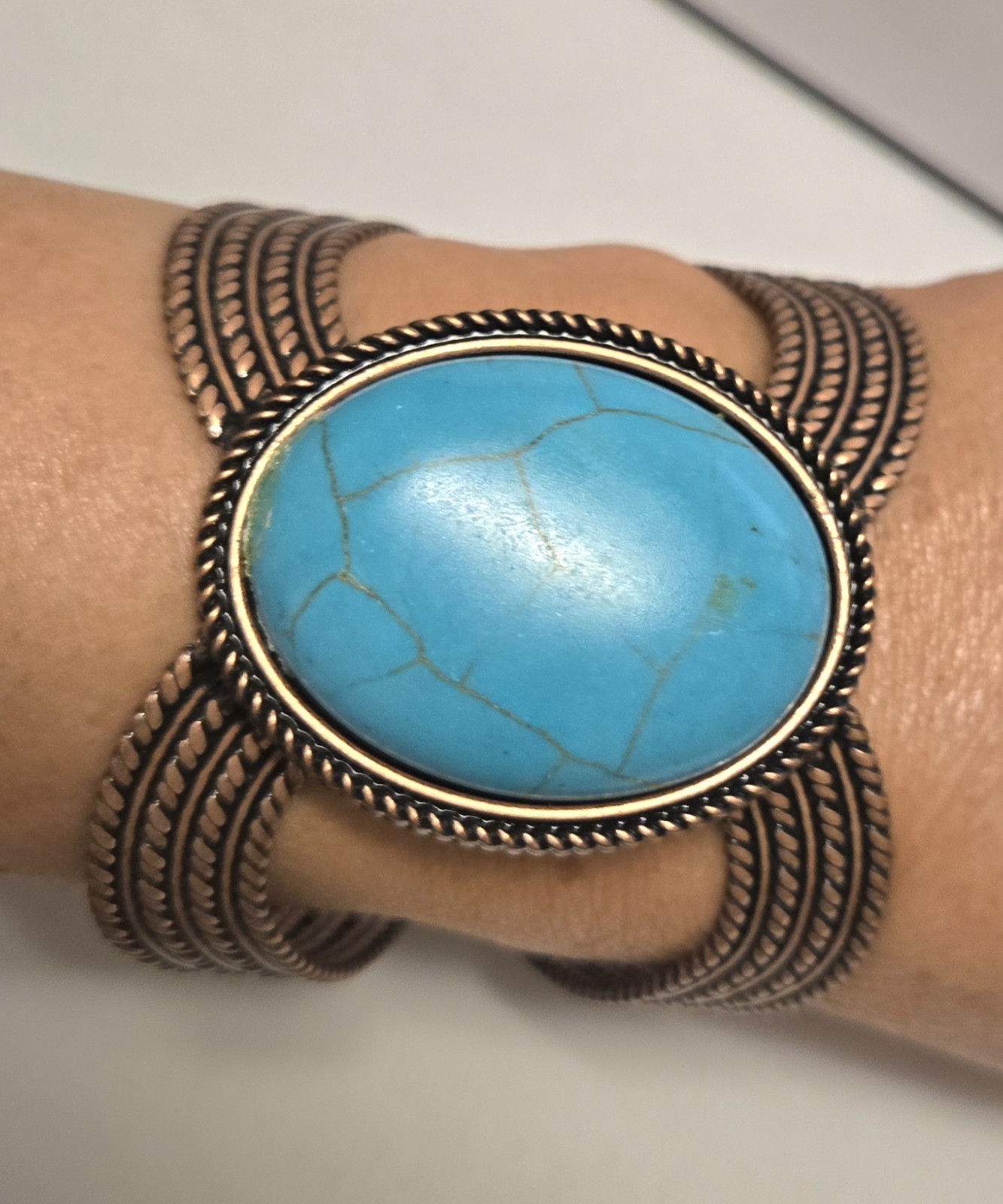 Large Statement Coppertone With Cabochon Faux Tur… - image 1