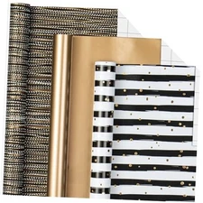  Gift Wrapping Paper Roll - 17In x 120In Per Roll - Black Gold Wrap Paper Roll