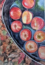 Farmhouse Watercolor Painting Fruit Still Life Apple Harvest Garden Kitchen Art