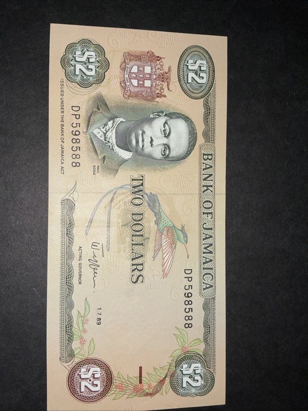 JAMAICA DP598588 2 Dollars 1989 UNC