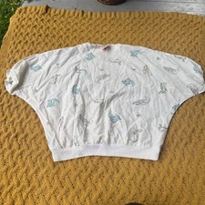 Vintage Mix n Mingle Alligator Print Dolman Sleeve Top White Made in USA 1980s
