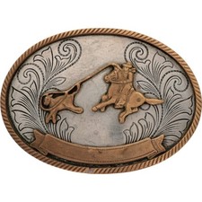 G Silver Team Roping Cowboy Calf Rodeo Rancher Western Trophy Vtg Belt Buckle