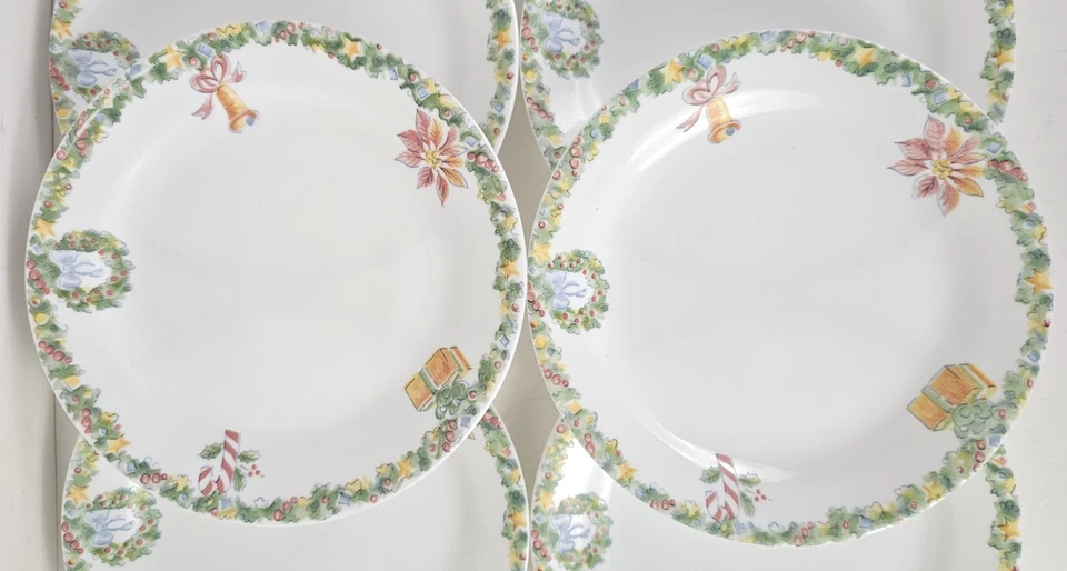 6PC Corelle By Corning Christmas Joy 7" Salad/Dessert Plates Wreath Swag Border - Image 2 of 4