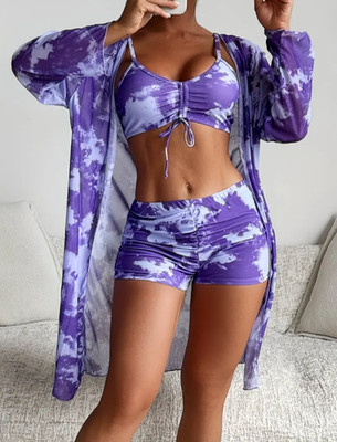 Damen-Bikini-Dreiteiliger Schwimmanzug mit Boxershorts Split-Überwurf Gr. M