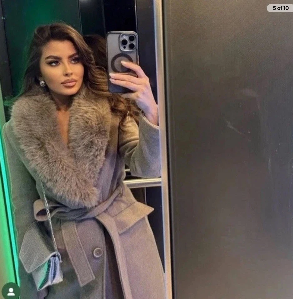 ABRIGO DE LANA ZARA CON SOLAPA DE PIEL SINTÉTICA CUELLO VISÓN FW24/25 TALLA S REF 9225/147 Foto 4 de 4