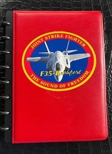 8-Ring Planner Cover Faux Leather Notebook Red F-35 Fighter Jet Decal Beaufort