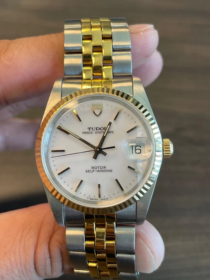 RARE TUDOR PRINCE OYSTER DATE WHITE 74033 TWO TONE STEEL YELLOW GOLD ROLEX CASE - Image 4 of 4