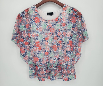 Amy s Closet Women s XL Floral Lace Peplum Top Pink Blue Short Sleeve