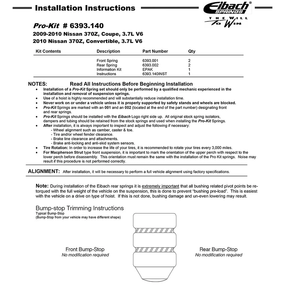 Kit de resortes rebajadores delanteros traseros Eibach 6393.140 PRO-KIT para Nissan 370Z 2009-20 Foto 2 de 4