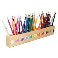 Ouluhend Wooden Colored Pencil Holder 11 Holes Pine Wood Desktop Caddy