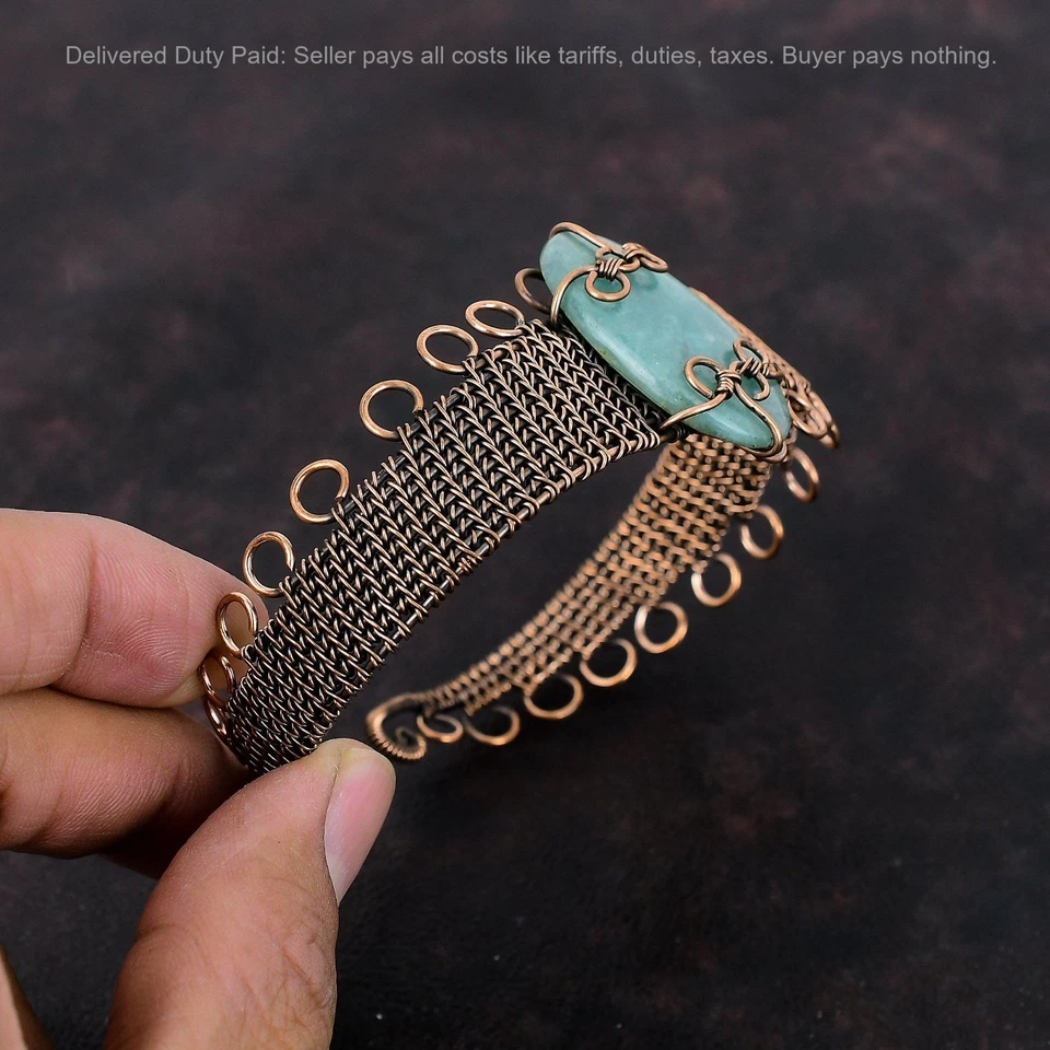 Thanks Giving Day Deal Amazonite Stone Copper Wire Wrapped Wedding Bangle Cuff - Image 4 of 4