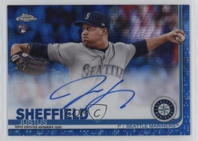 2019 Topps Chrome Rookie Blue Wave Refractor 73/150 Justus Sheffield Auto RC ig3