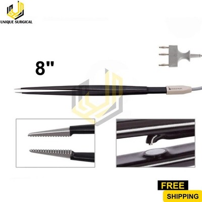 Tebbetts Hand-Activated Monopolar Insulated Forceps 8  Serrated Jaws w/ Cord