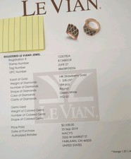 Stunning LeVian 14k Strawberry Gold Green and White Diamond Ring Size 7 W Cert