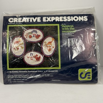 Christmas Crewel Embroidery Kit Creative Expressions 1982 Snowman Ornaments