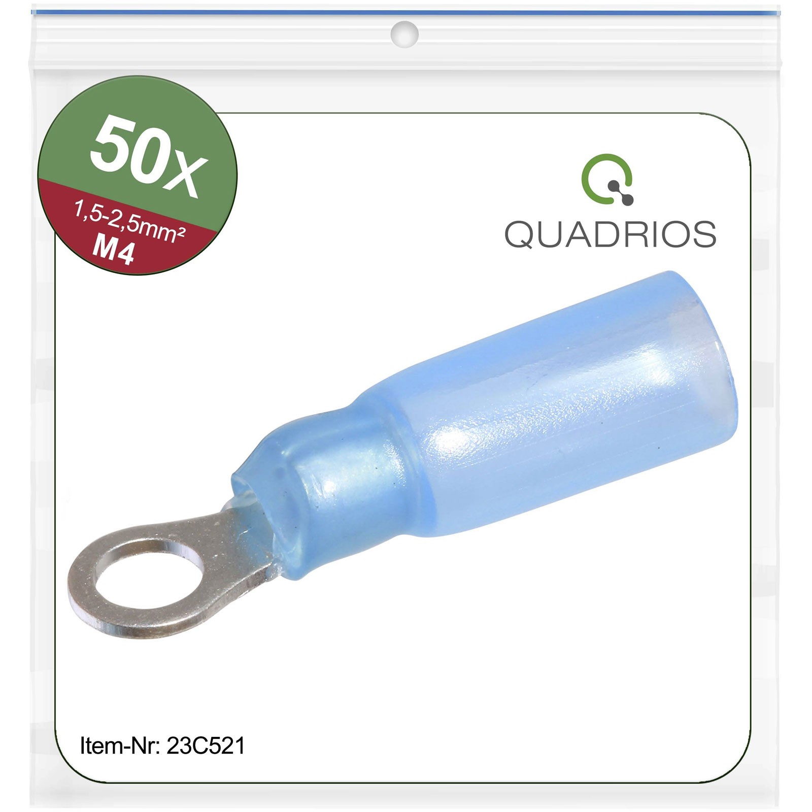 Quadrios Ring Terminal 50pcs 2.5mm² 4.3mm Hole Ø Blue Insulated