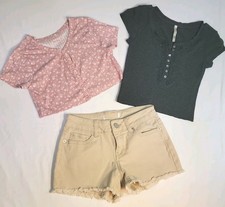 Girls 3 PC. Lot, 2 Ribbed Crop Tops, 1 Pr. Shorts, Sz. 10-12/Med
