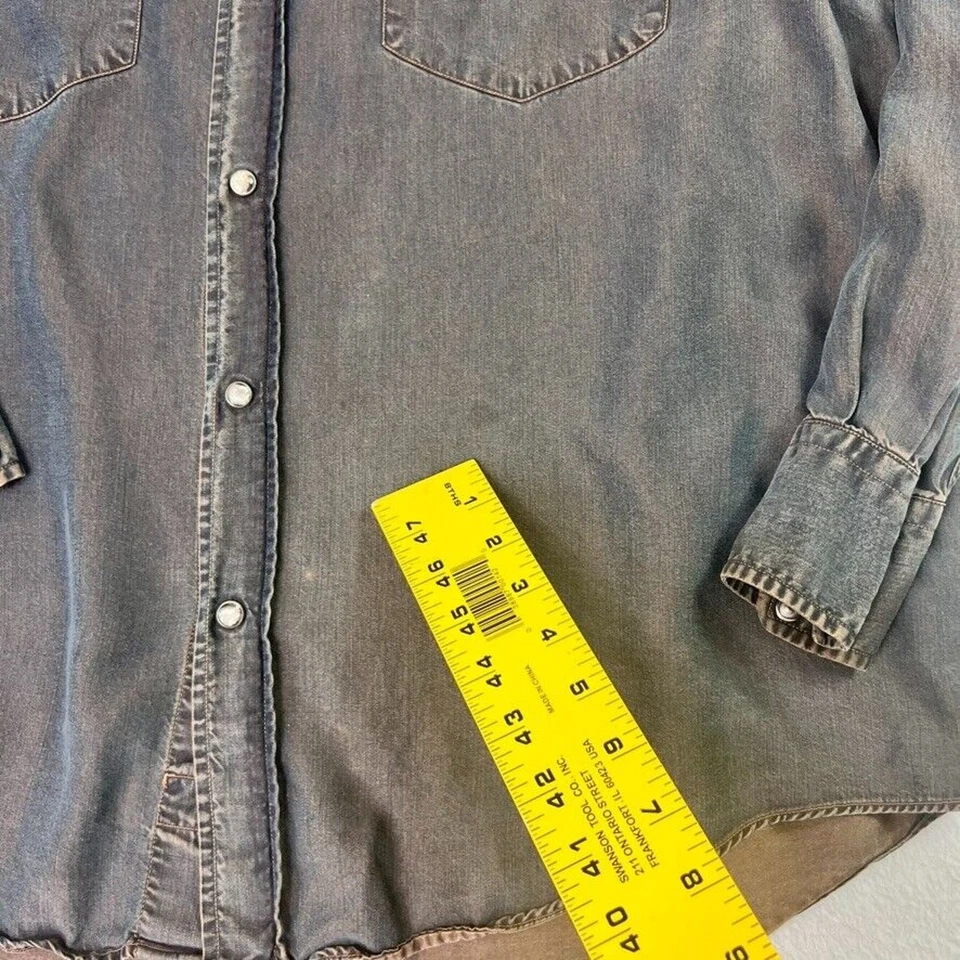 Acorn by Bob Goldfeder Mens M Blue Tencel Pearl Snap Shirt Made In Italy - Image 4 of 4