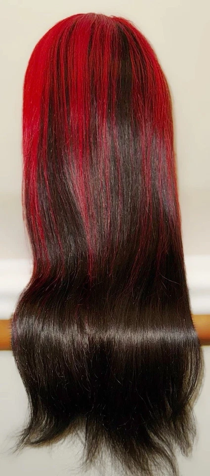 Красивый, 28 дюймов, 100% человеческих волос, косплей или весело стиль, красный сверху w/черный концы парик - Изображение 4 из 4