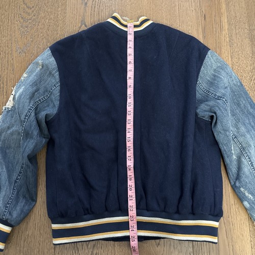 Diesel Wool Varsity Jacket J-petro Distressed Denim Sleeves Size Large - Picture 9 of 9