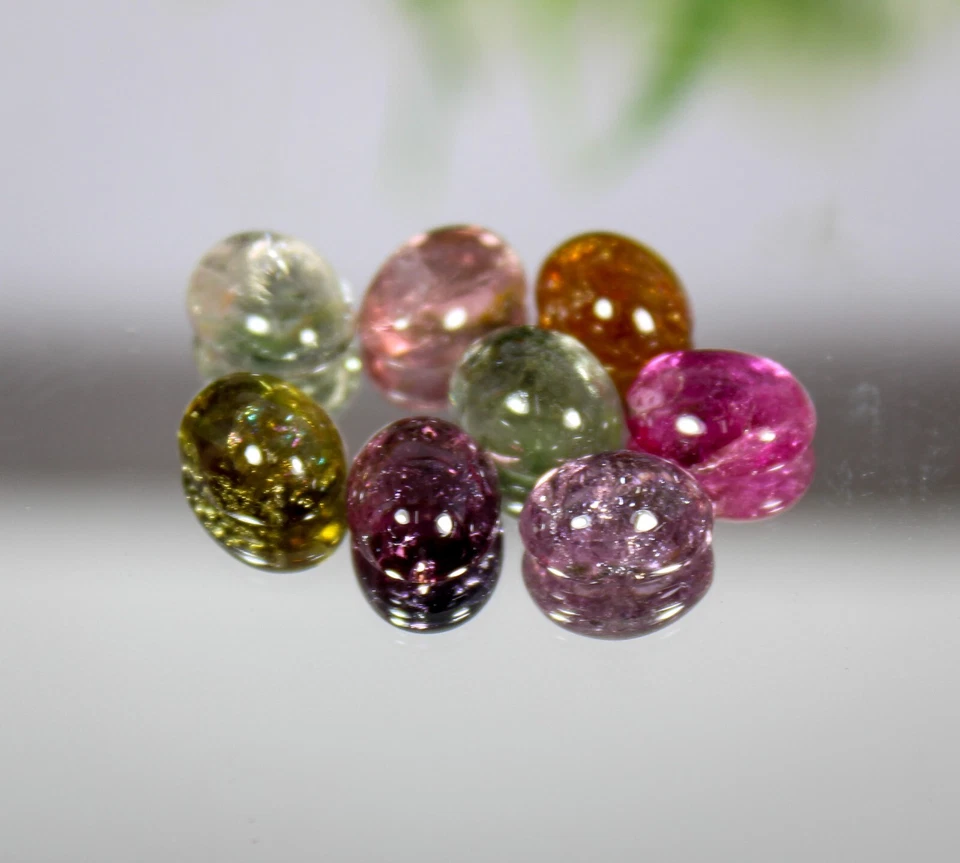 Natural Multi Color Tourmaline Cabochon Lot Gemstone for Jewelry Making, 9x7x3mm - Image 2 of 4