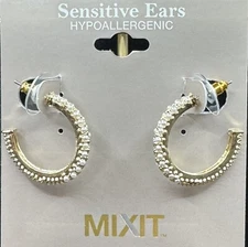 MIXIT faux pearl gold tone hoop earrings - Hypoallergenic
