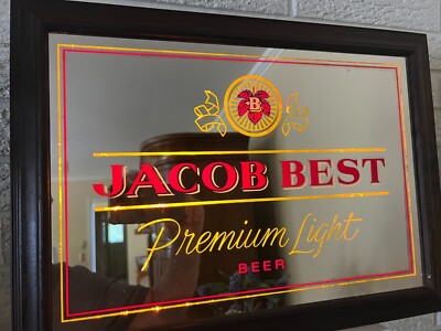 VINTAGE JACOB BEST PREMIUM LIGHT BEER LIGHTED MIRROR SIGN
