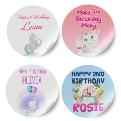 Personalisierte Elefanten Design beliebiger Name Geburtstag Aufkleber Party Deko Etikett 30
