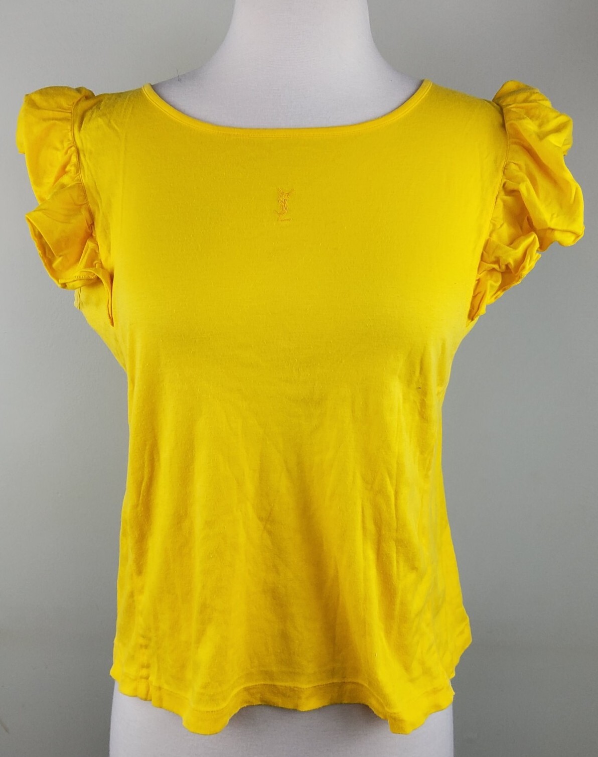 T shirt senza maniche Yves Saint Laurent YSL donna arricciacapelli top giallo