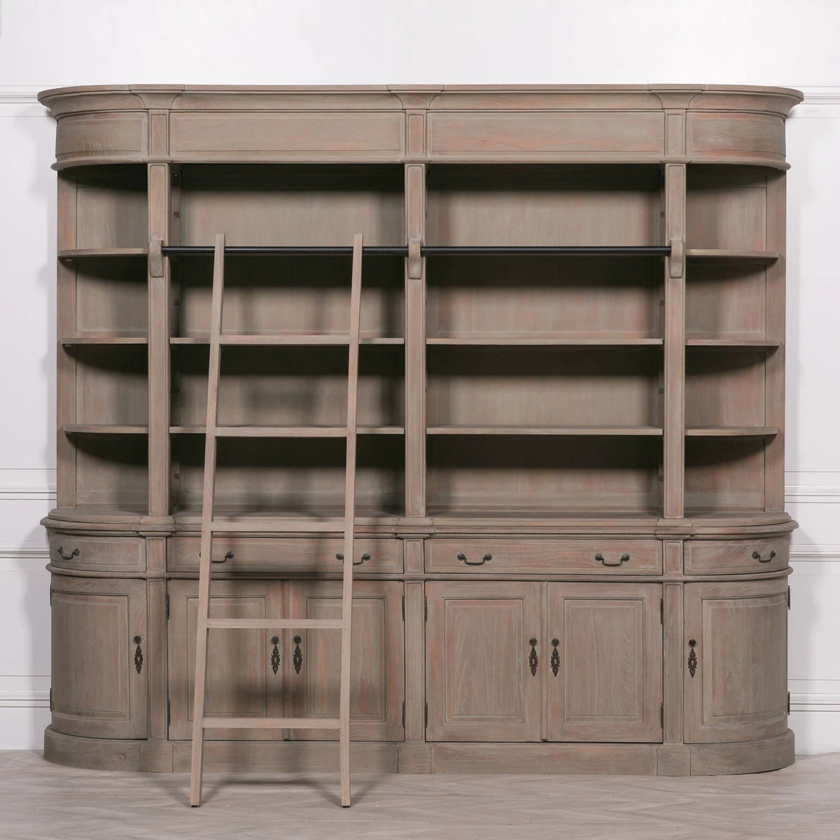 Classic Wooden Rustic Extra Large Bookcase Double Display With Ladder Dresser