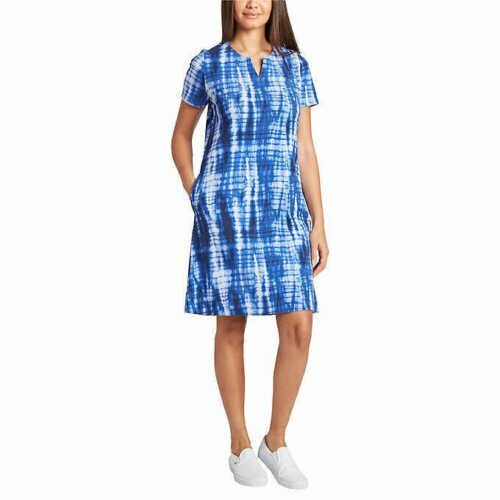 Ellen Tracy Ladies' VNotch Relaxed Knit Dress with Pockets, Indigo Tie