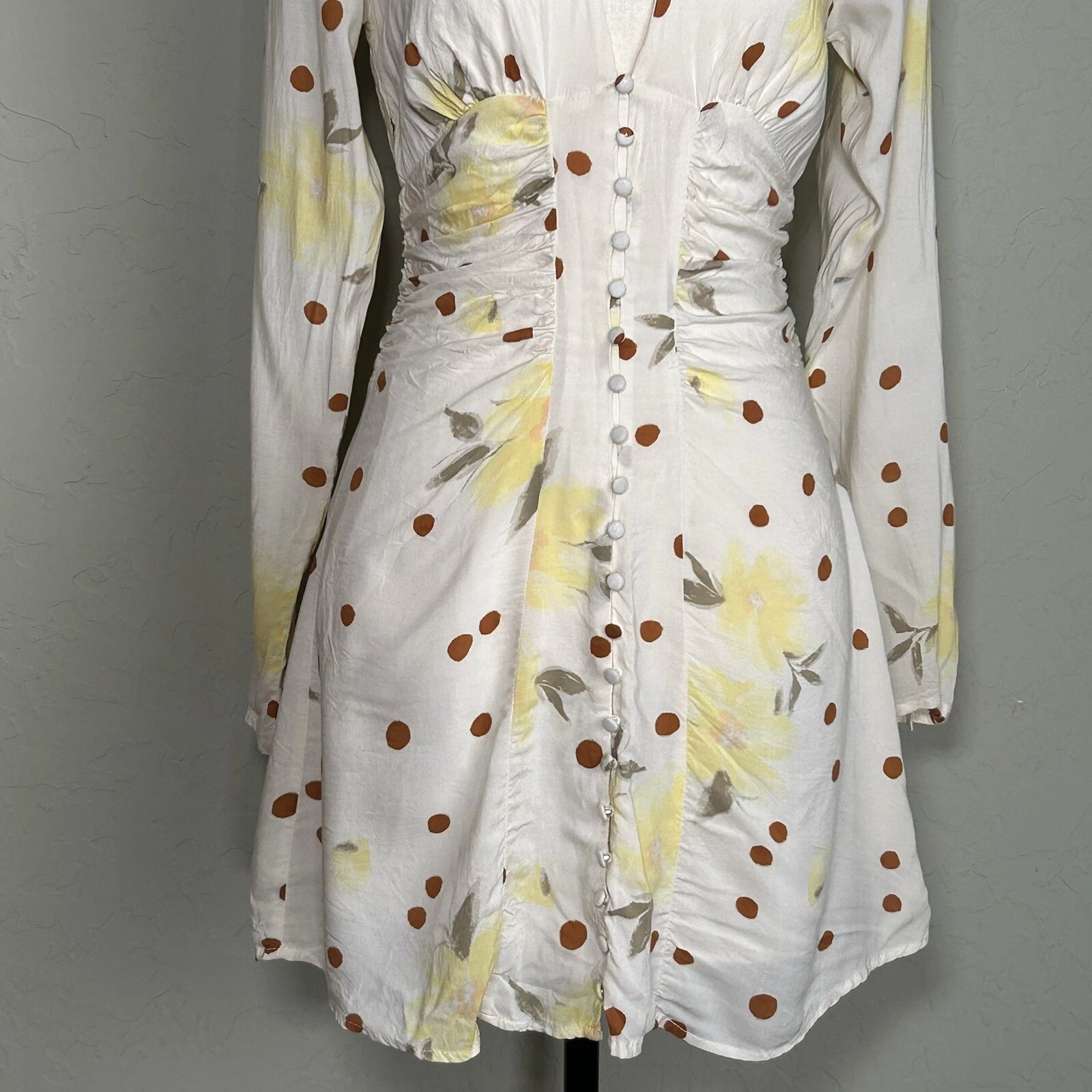 Free People Date Night Sunshine Off White Mini Abito Floreale XS Fairy Festival