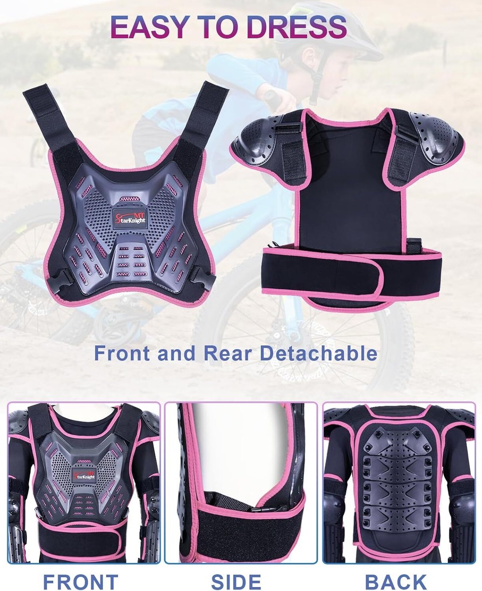 Kids Motorcycle Body Armor - Youth Dirt Bike Protection, Black, Unisex Child Sizing