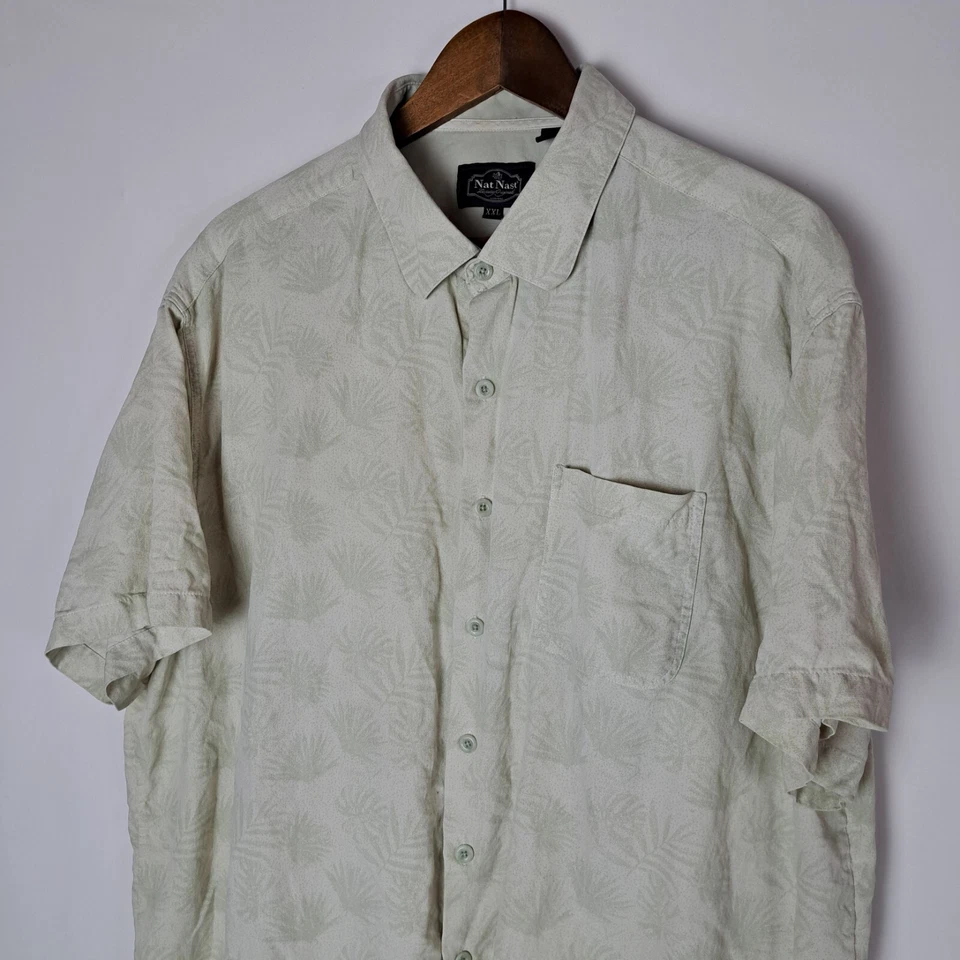 Nat Nast Shirt Mens 2XL XXL Silk Blend Button Up Short Sleeve Palm Fronds - Image 4 of 4