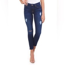 7 For all Mankind Distressed "Ankle Skinny" Dark Wash Denim Jeans, Size 27